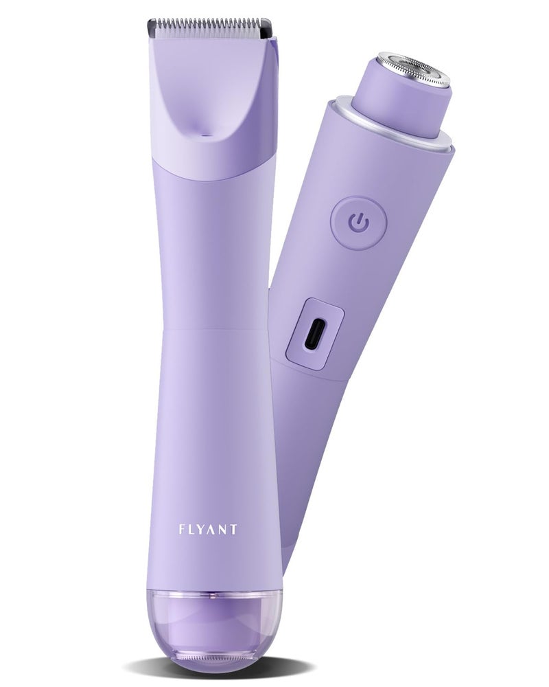 Flyant Bikini Trimmer for Women, 2 in 1 Electric Shaver for Women, Pubic Hair Trimmer Waterproof IPX7 with LED, Bikini Razor for Leg Arm Underarm Bikini Area, Teen Girl Gifts - Lavender Dream Purple - Image 1